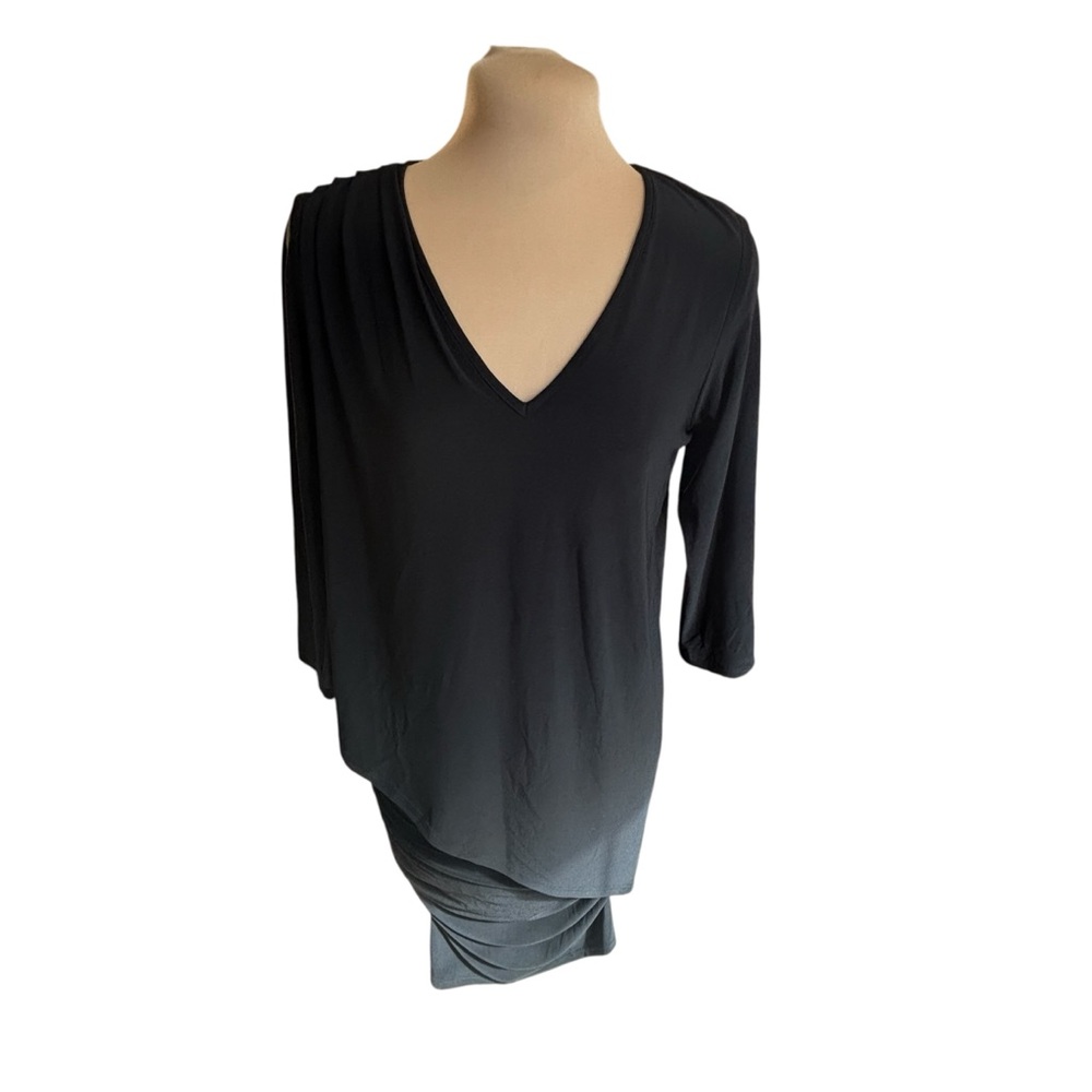 Last Tango Black Ruched Tunic Dress V-Neck Made USA Minimalist Size XS - Picture 7 of 8